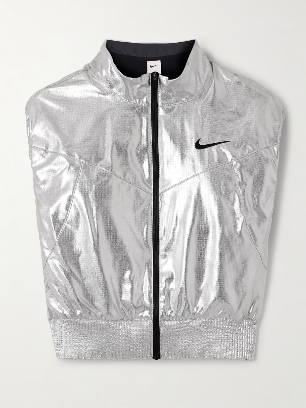 Nike Silver Metallic Zip-Up Sleeveless Jacket Vest